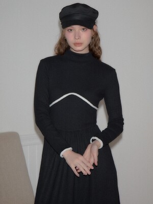 살롱드욘 Line Point High Neck Dress_ Black SALON DE YOHN
