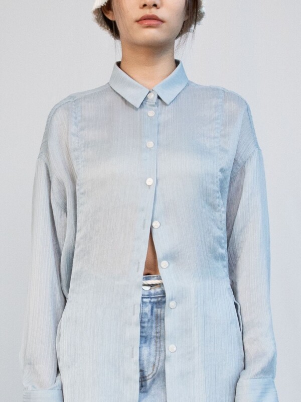 유아네이비 Summer Crinkled Wide slit Shirt - Blue URNAVY