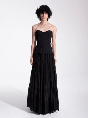 방떼 Black cotton & silk tiered maxi skirt vente